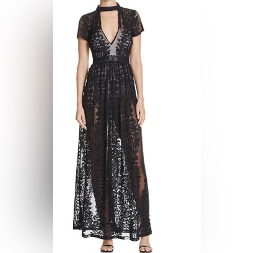 Olivaceous Sheer Lace Maxi Dress Black Size Small